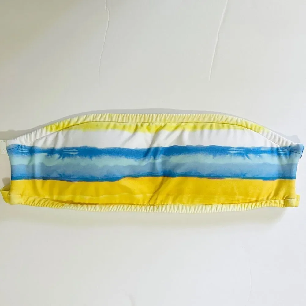 NWOT New Onia Natalia Bandeau Bikini Swim Top M Bold Stripe Dip Dye